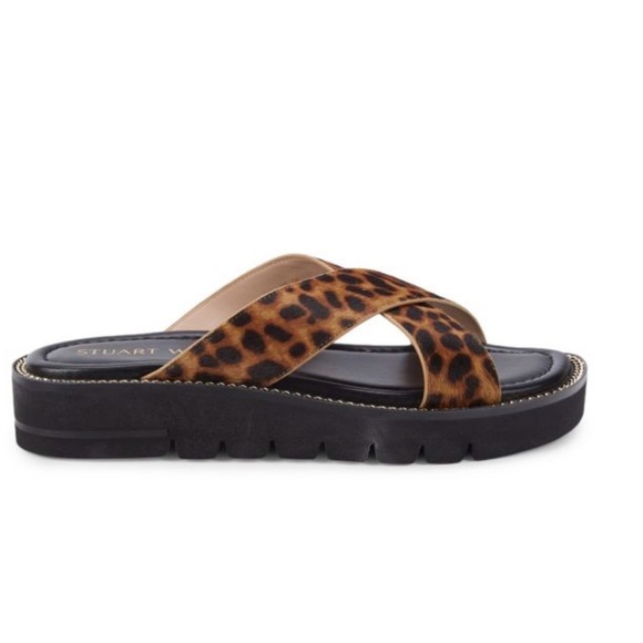 Stuart Weitzman Shoes - NWT STUART WEITZMAN
Roza Lift Leopard-Print Calf Hair Flatform Sandals
